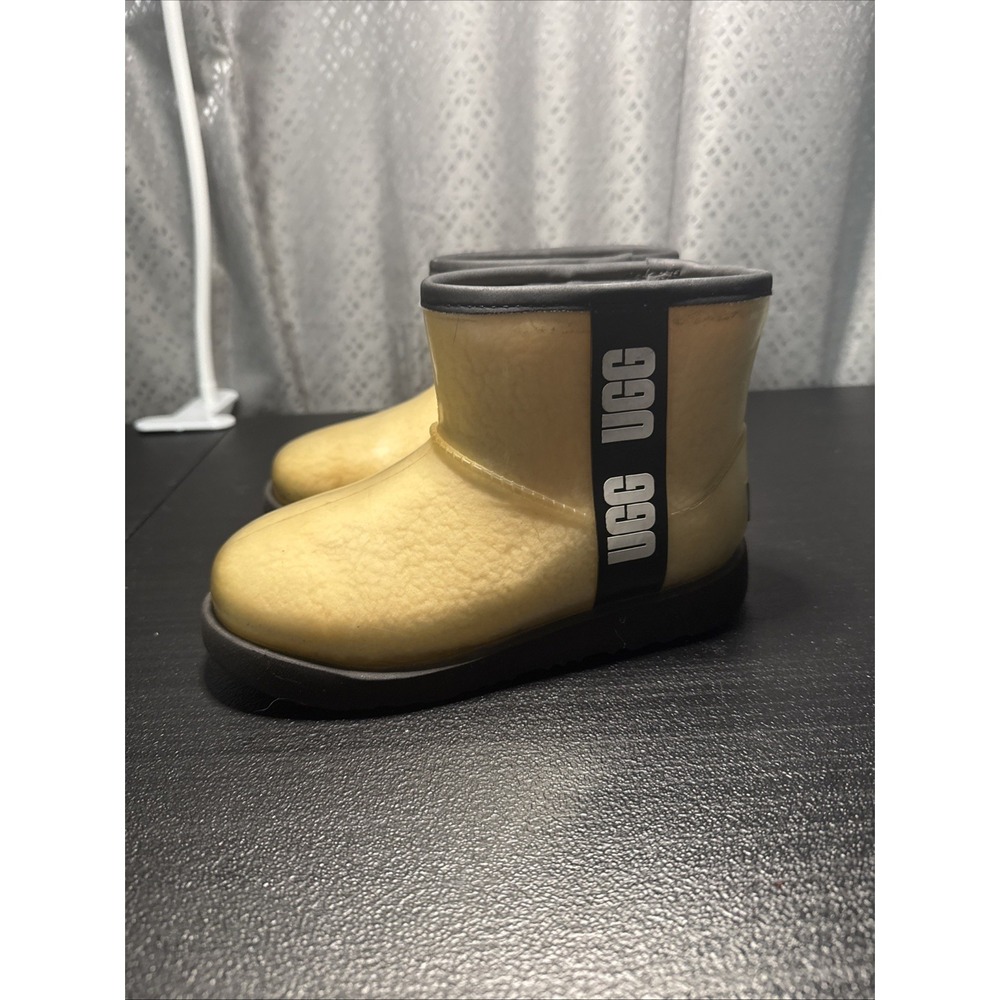 UGG Clear Mini II Kids Gold/Black Ankle Rain Booties Size 3 Fleece Girls 3K
